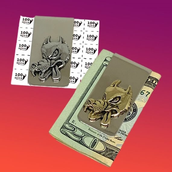 The Wolf Money Clip in Nickle Silver with White or Yellow Brass Wolf by 100mics
