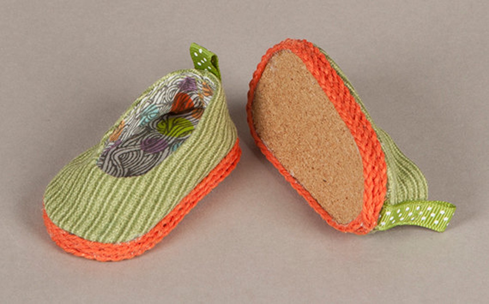 sale! - handmade footwear - ballet flats - lime green and orange! - fits 18
