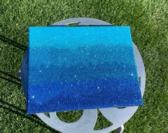 Blue Ombre Glitter Wall Art~Sparkle Bling Painting~Glam