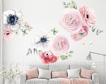 LARGE FLOWER SET - Flower Wall Decal, Floral Wall Decal, Watercolor Wall Decals, Flower Wall Stickers, Watercolor Flower Wall Decal, 04-0008