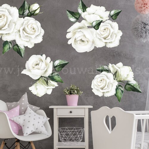 Floral Wall Decals for Nursery Vintage White Roses Set of Etsy