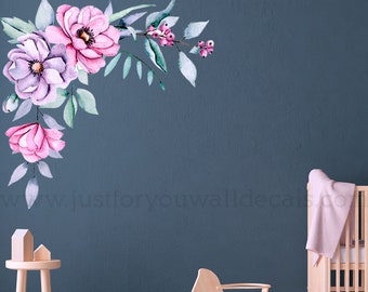 Flower Wall Decal, Corner Floral Wall Decal, Nursery Wall Decals, Girls Room Wall Decal, Watercolor Flower Wall Decal, Wall Decal 04-0022