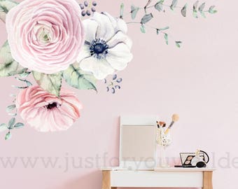 Flower Wall Decal, Floral Wall Decal, Watercolor Wall Decals, Flower Wall Stickers, Watercolor Flower Wall Decal, Nursery Wall Decal 04-0001