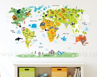 Map Wall Decal, Kids Map Wall Decal, Playroom Wall Decals, Playroom Wall Decal, Nursery Wall Decal, Animal Wall Decal, Nursery Art 01-0060