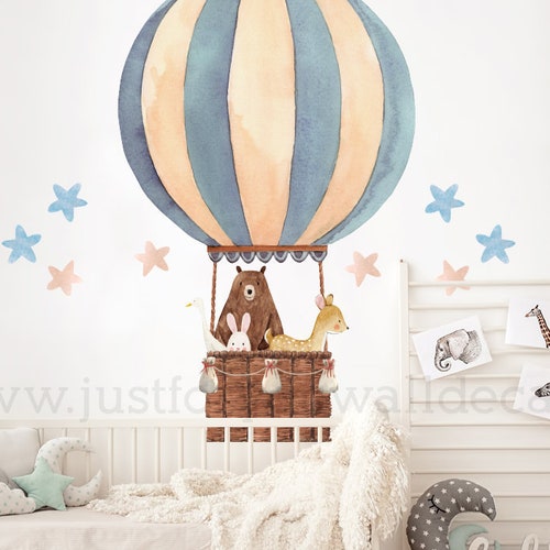 Hot Air Balloon Nursery Wall Decal Watercolor Safari Animals - Etsy