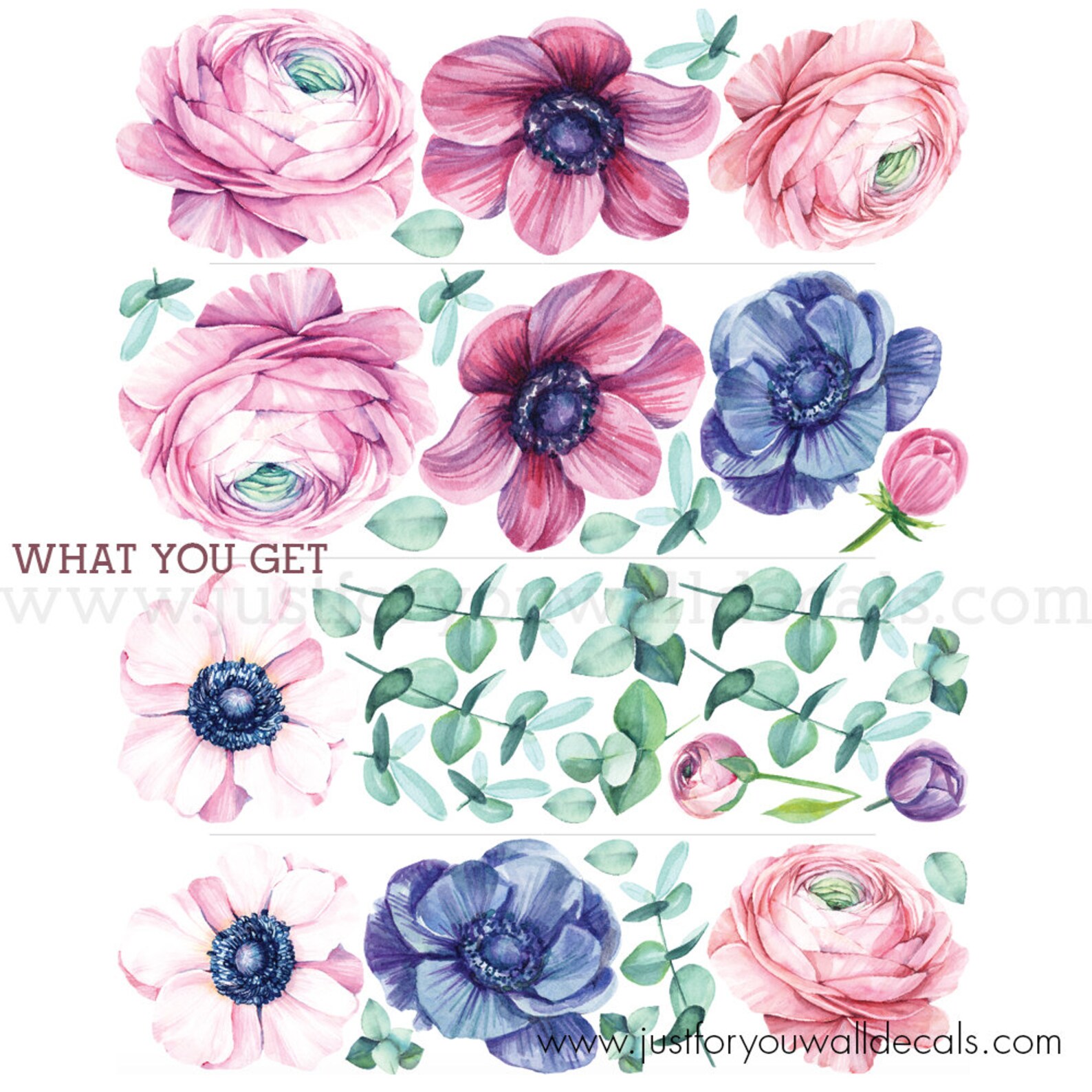 Flower Wall Decal Floral Wall Decal Watercolor Wall Decals Etsy