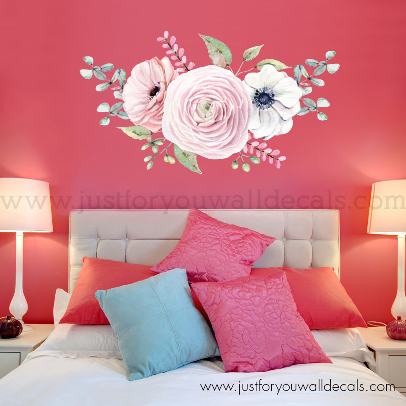 Flower Wall Decal Floral Wall Decal Watercolor Wall Decals Etsy