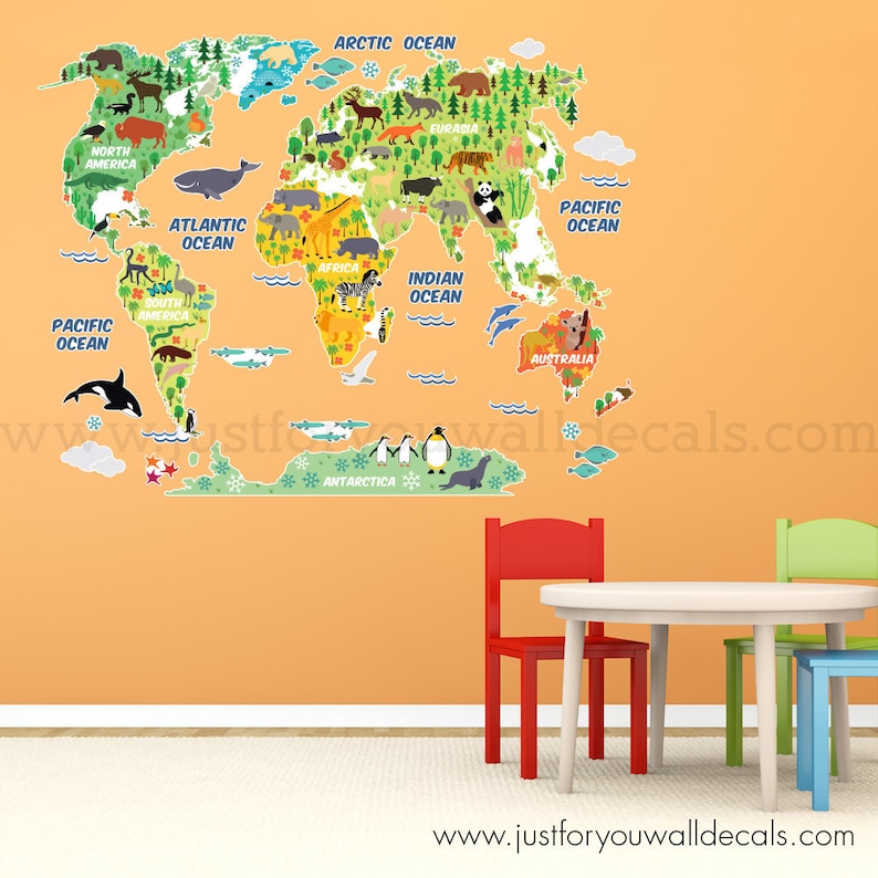 Map of World Wall Decal Kids Map Wall Decal Map Wall Decal Etsy Canada