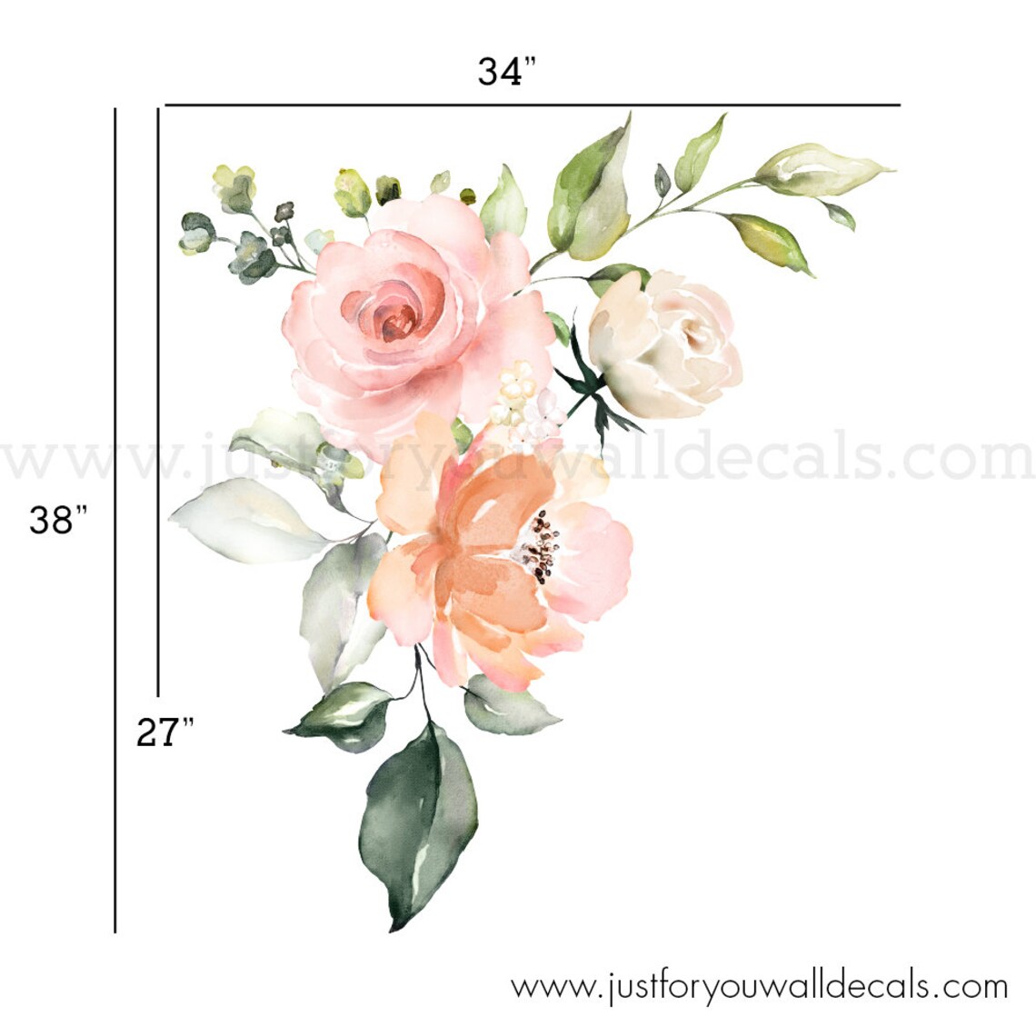 Flower Wall Decal Floral Wall Decal Watercolor Wall Decals Etsy