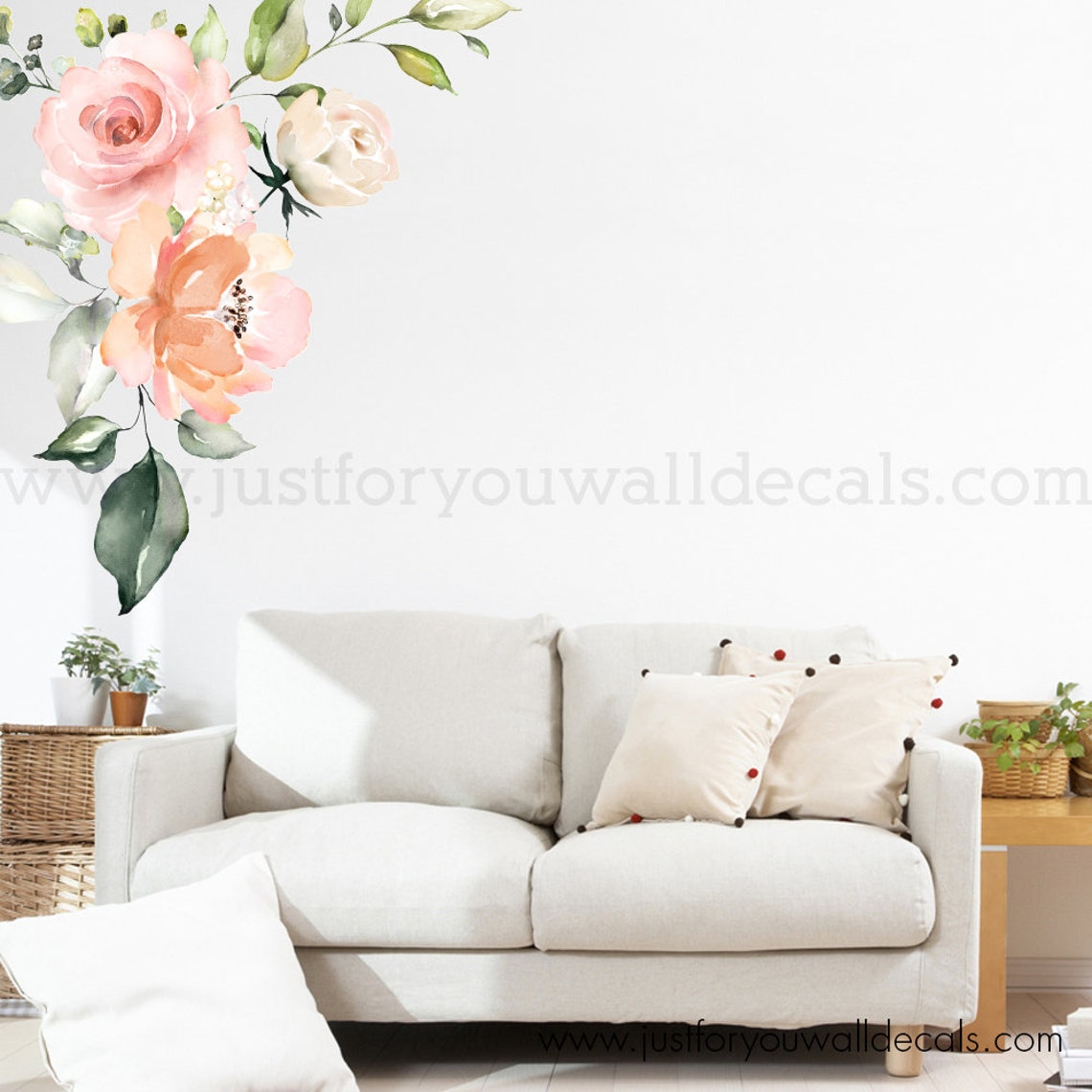 Flower Wall Decal Floral Wall Decal Watercolor Wall Decals Etsy