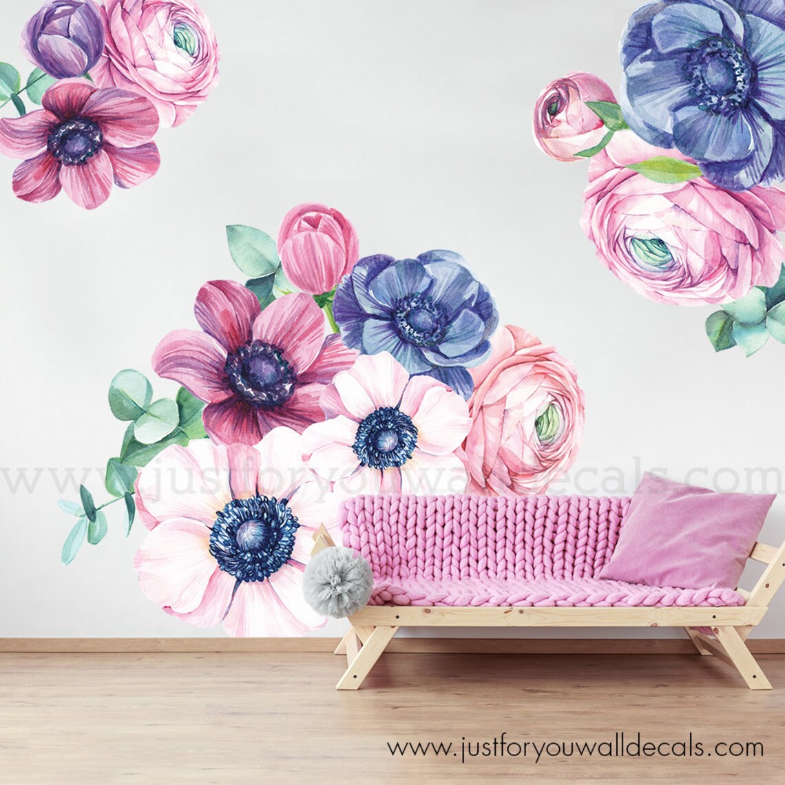 Flower Wall Decal Floral Wall Decal Watercolor Wall Decals Etsy