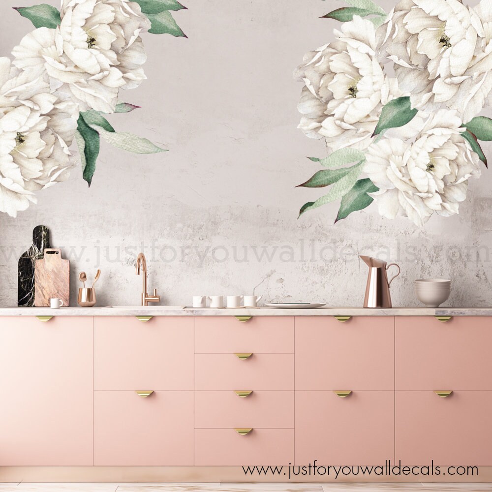 Peony Wall Decals White Floral Wall Decal White Peony Wall Etsy