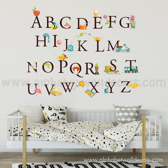Alphabet Wall Decal, Nursery Wall Decal, Wall Decal, Playroom Wall Decal,  Nursery Wall Art, Nursery Wall Decals, Alphabet Wall Art 01-0002 