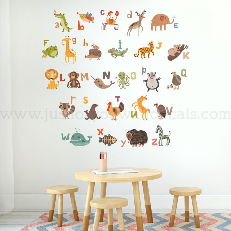 Alphabet Wall Decal Nursery Wall Decal Animal Wall Decal Etsy