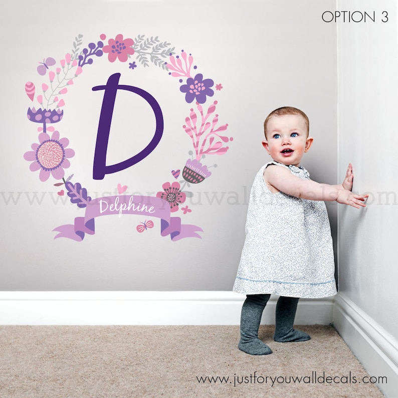 Flower Wall Decal Name Wall Decal Monogram Decal Monogram Wall Decal Nursery Wall Art Decal 02-0003 Nursery Wall Decals Wall Decal
