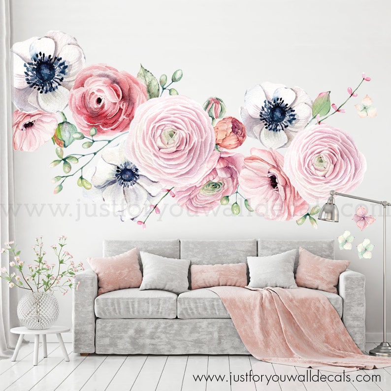 large flower set flower wall decal floral wall decal | etsy