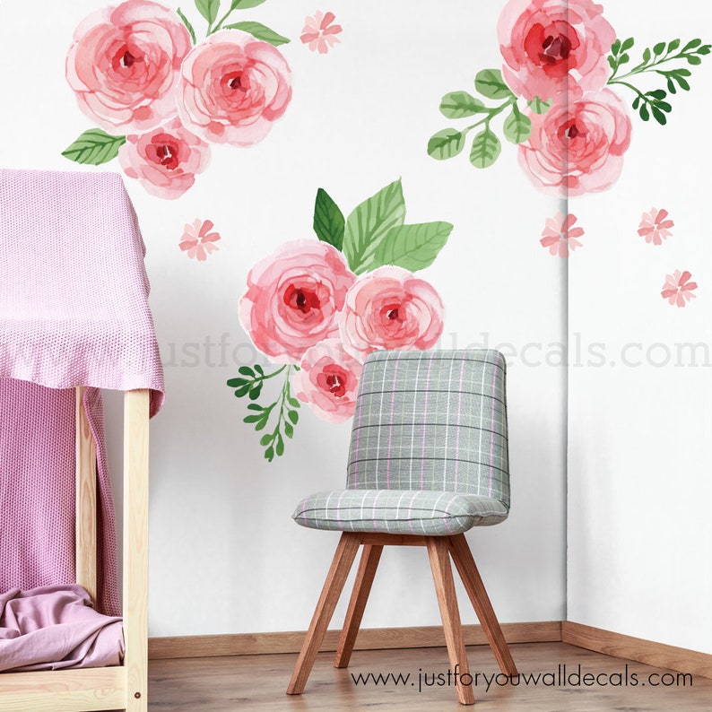 Flower Wall Decal Floral Wall Decal Watercolor Wall Decals Etsy