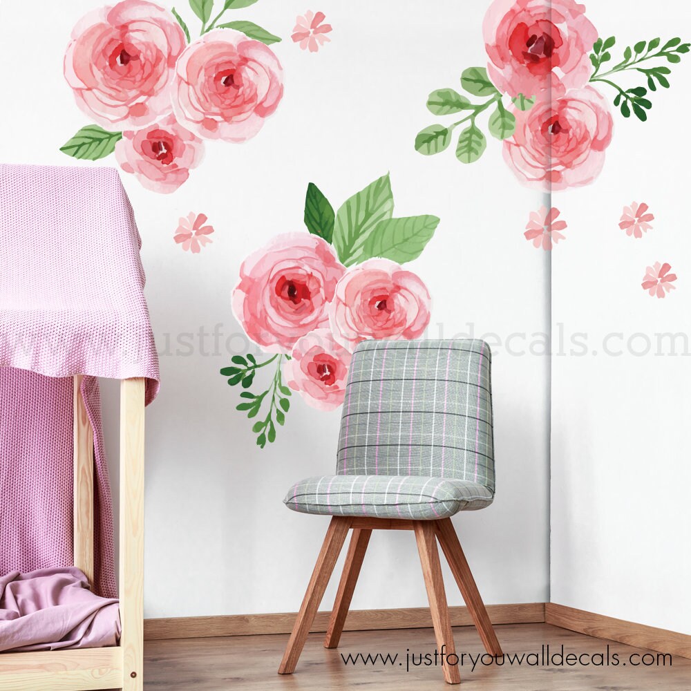 Flower Wall Decal Floral Wall Decal Watercolor Wall Decals Etsy