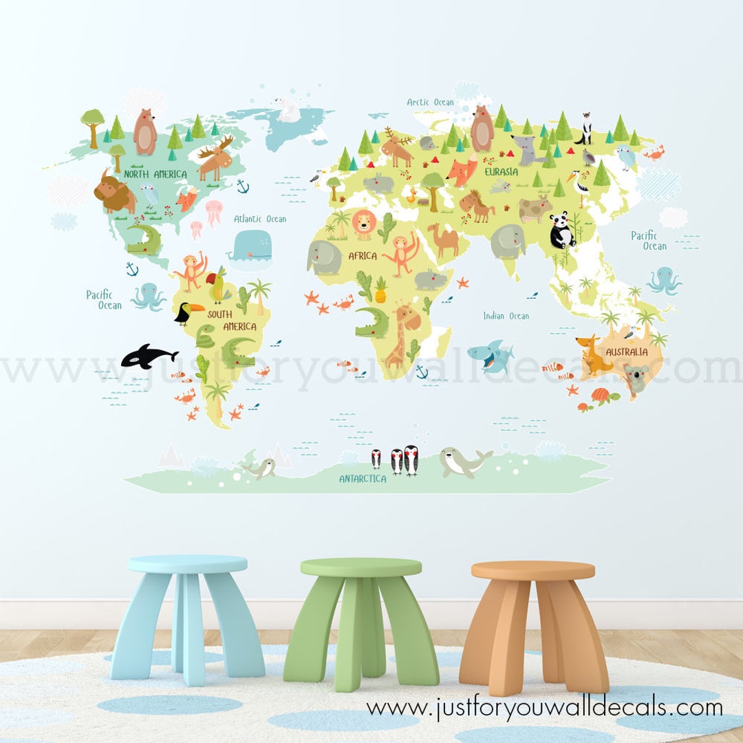 Map of World Wall Decal Kids Map Wall Decal Map Wall Decal Etsy Canada