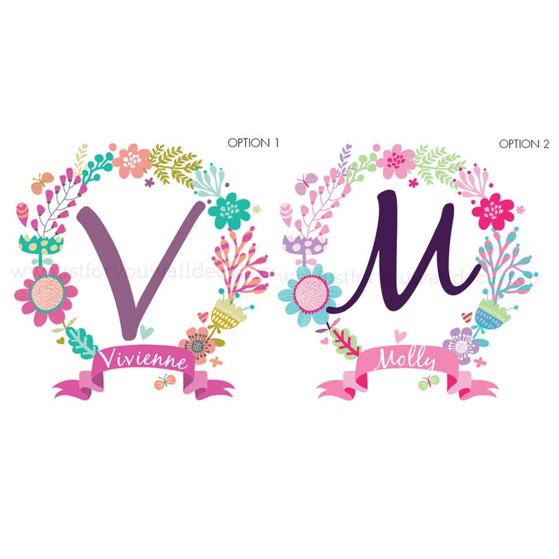Flower Wall Decal Name Wall Decal Monogram Decal Monogram Wall Decal Nursery Wall Art Decal 02-0003 Nursery Wall Decals Wall Decal