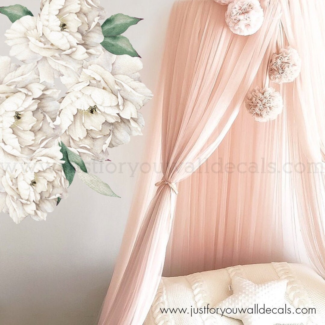 Peony Wall Decals White Floral Wall Decal White Peony Wall Etsy