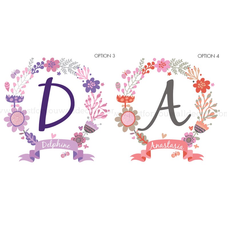 Flower Wall Decal Name Wall Decal Monogram Decal Monogram Wall Decal Nursery Wall Art Decal 02-0003 Nursery Wall Decals Wall Decal