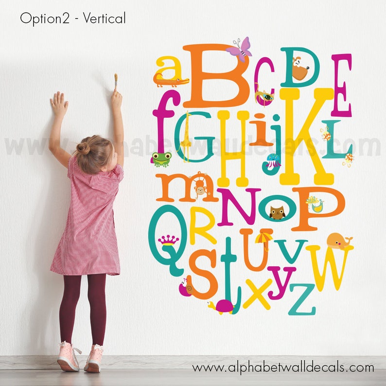 Retro Custom Wall Decal 01-0024 Alphabet Wall Decal Nursery Wall Decal Play Room Wall Decal Playroom Wall Decal Animal Wall Decal