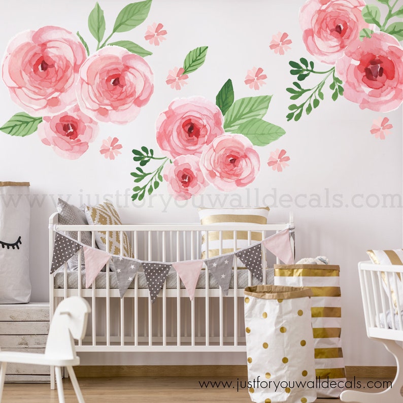 flower wall decal floral wall decal watercolor wall decals | etsy
