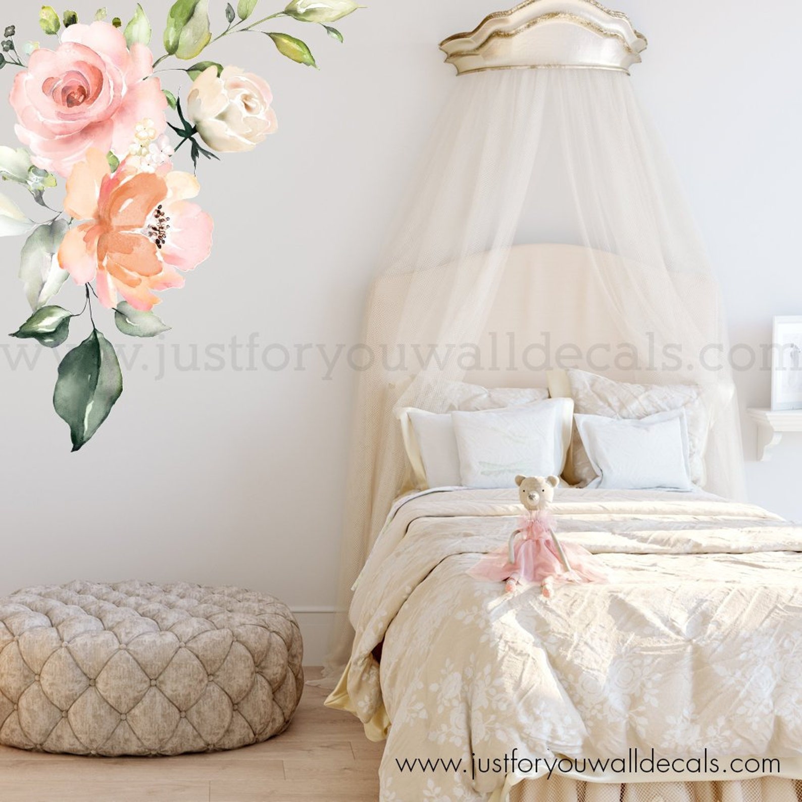 Flower Wall Decal Floral Wall Decal Watercolor Wall Decals Etsy