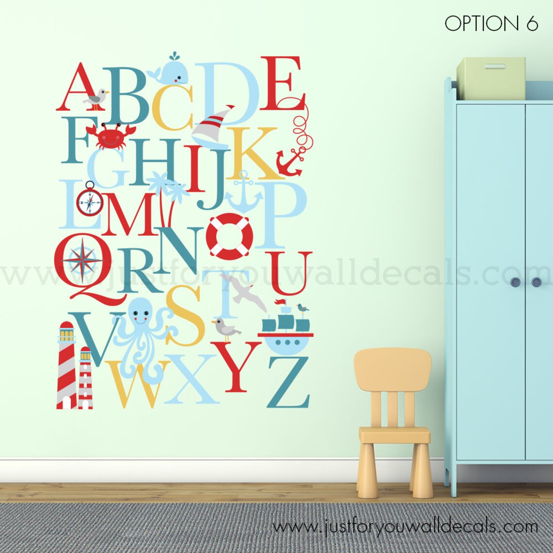 Alphabet Wall Decal Alphabet Decal Nautical Nursery Wall Etsy