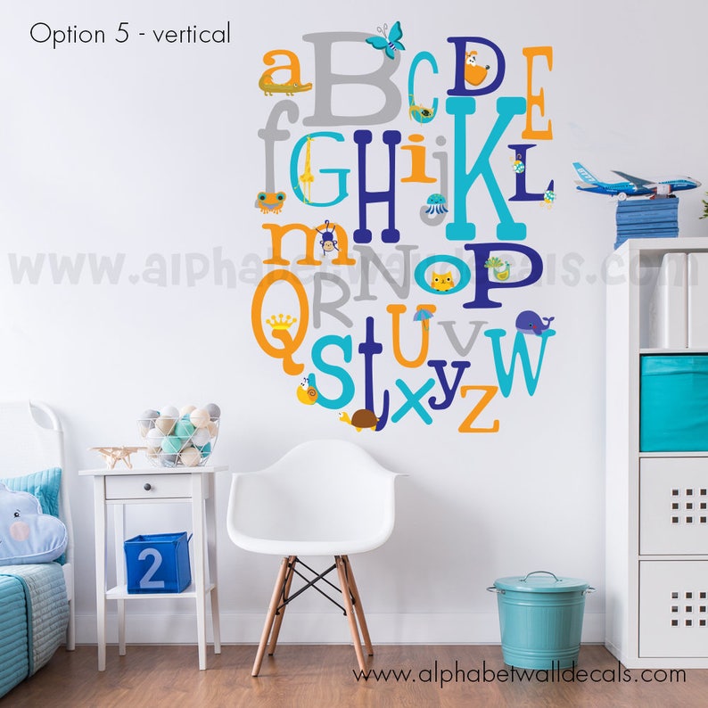 Retro Custom Wall Decal 01-0024 Alphabet Wall Decal Nursery Wall Decal Play Room Wall Decal Playroom Wall Decal Animal Wall Decal