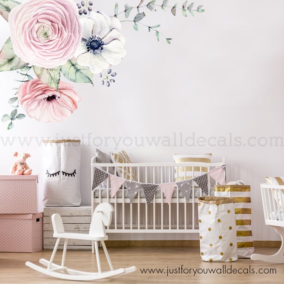 Flower Wall Decal Nursery Wall Decal 04-0002 Flower Wall Stickers Floral Wall Decal Watercolor Flower Wall Decal Watercolor Wall Decals