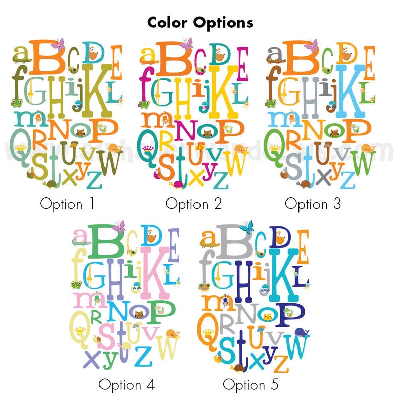 Retro Custom Wall Decal 01-0024 Alphabet Wall Decal Nursery Wall Decal Play Room Wall Decal Playroom Wall Decal Animal Wall Decal