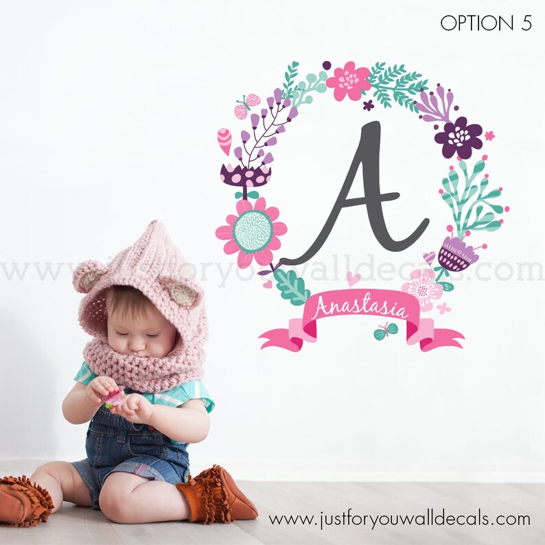 Flower Wall Decal Name Wall Decal Monogram Decal Monogram Wall Decal Nursery Wall Art Decal 02-0003 Nursery Wall Decals Wall Decal