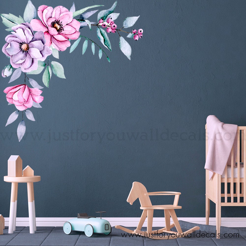 Flower Wall Decal Corner Floral Wall Decal Nursery Wall Etsy
