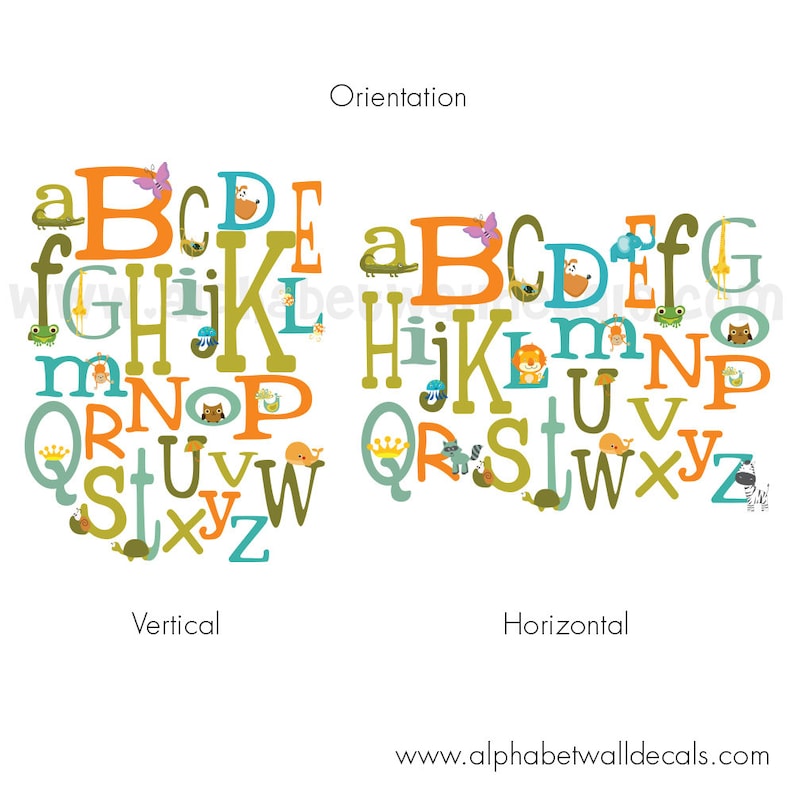 Retro Custom Wall Decal 01-0024 Alphabet Wall Decal Nursery Wall Decal Play Room Wall Decal Playroom Wall Decal Animal Wall Decal