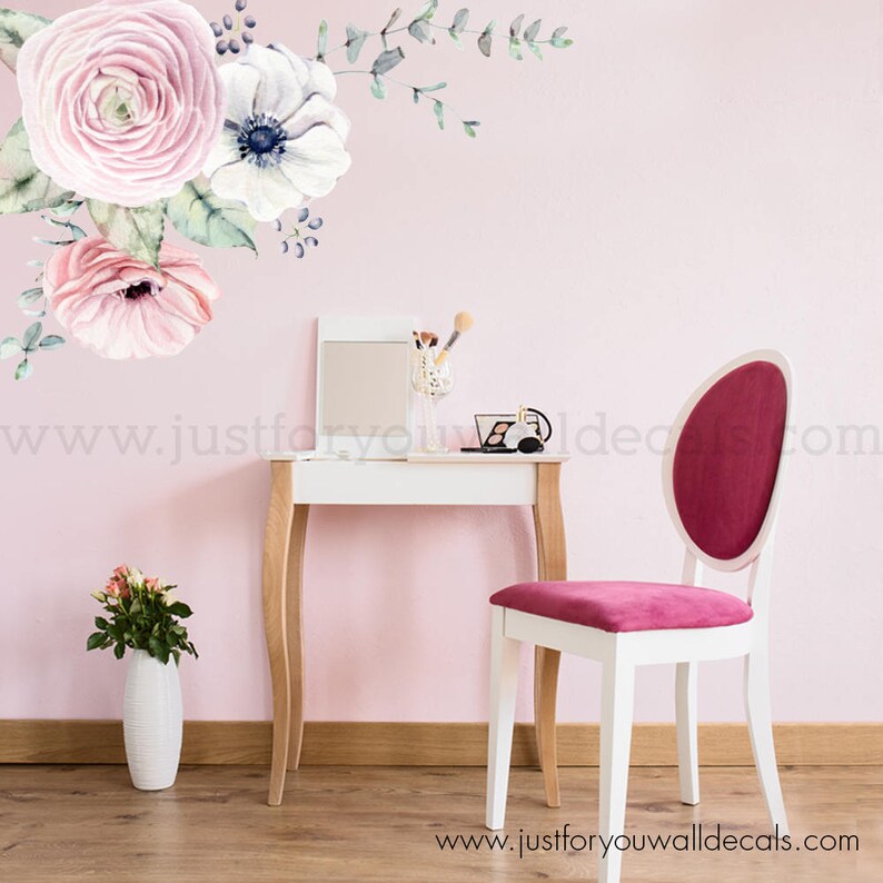 Flower Wall Decal Floral Wall Decal Watercolor Wall Decals Etsy