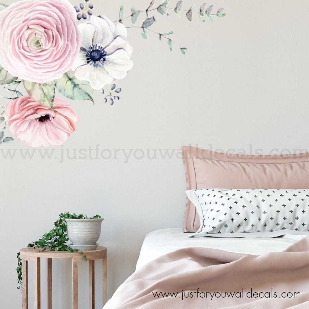 Flower Wall Decal Floral Wall Decal Watercolor Wall Decals Etsy