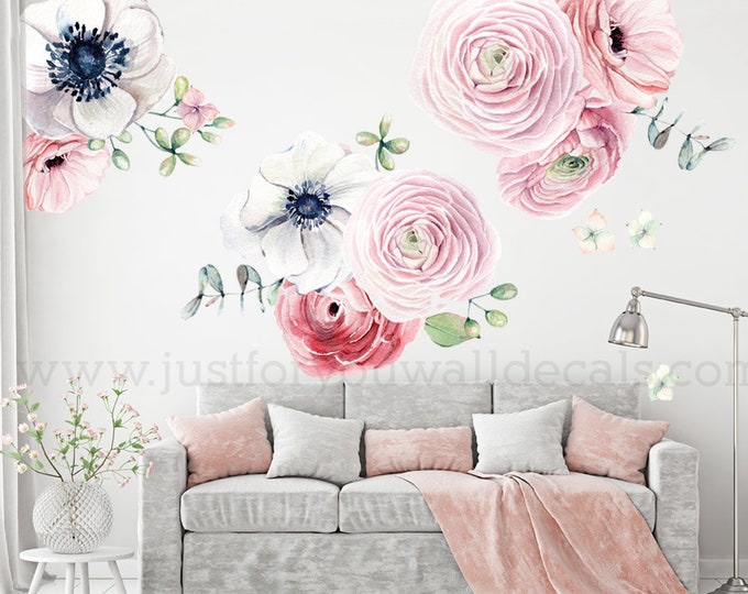 2x Meadow Flowers Wall Decal Corners Easy Peel and Stick Watercolour ...
