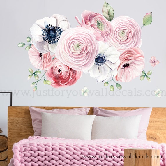 large flower set flower wall decal floral wall decal | etsy