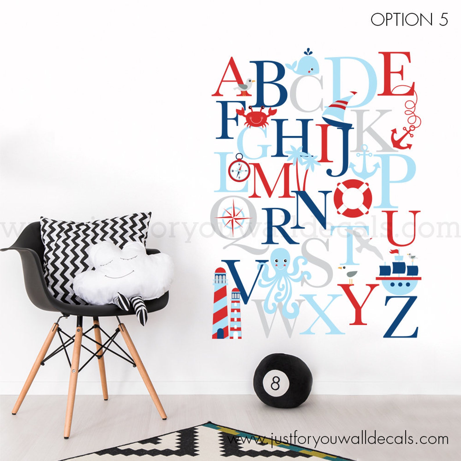 Alphabet Wall Decal Alphabet Decal Nautical Nursery Wall Etsy