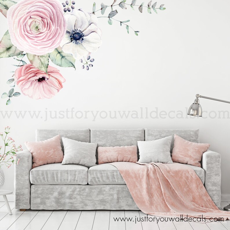 Calcomania De Pared De Flores Calcomania De Pared Floral Etsy