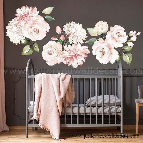 large flower set flower wall decal floral wall decal | etsy