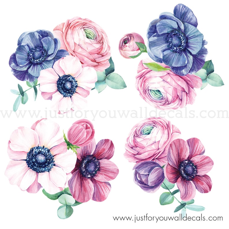 Flower Wall Decal Nursery Wall Decal 04-0002 Flower Wall Stickers Floral Wall Decal Watercolor Flower Wall Decal Watercolor Wall Decals