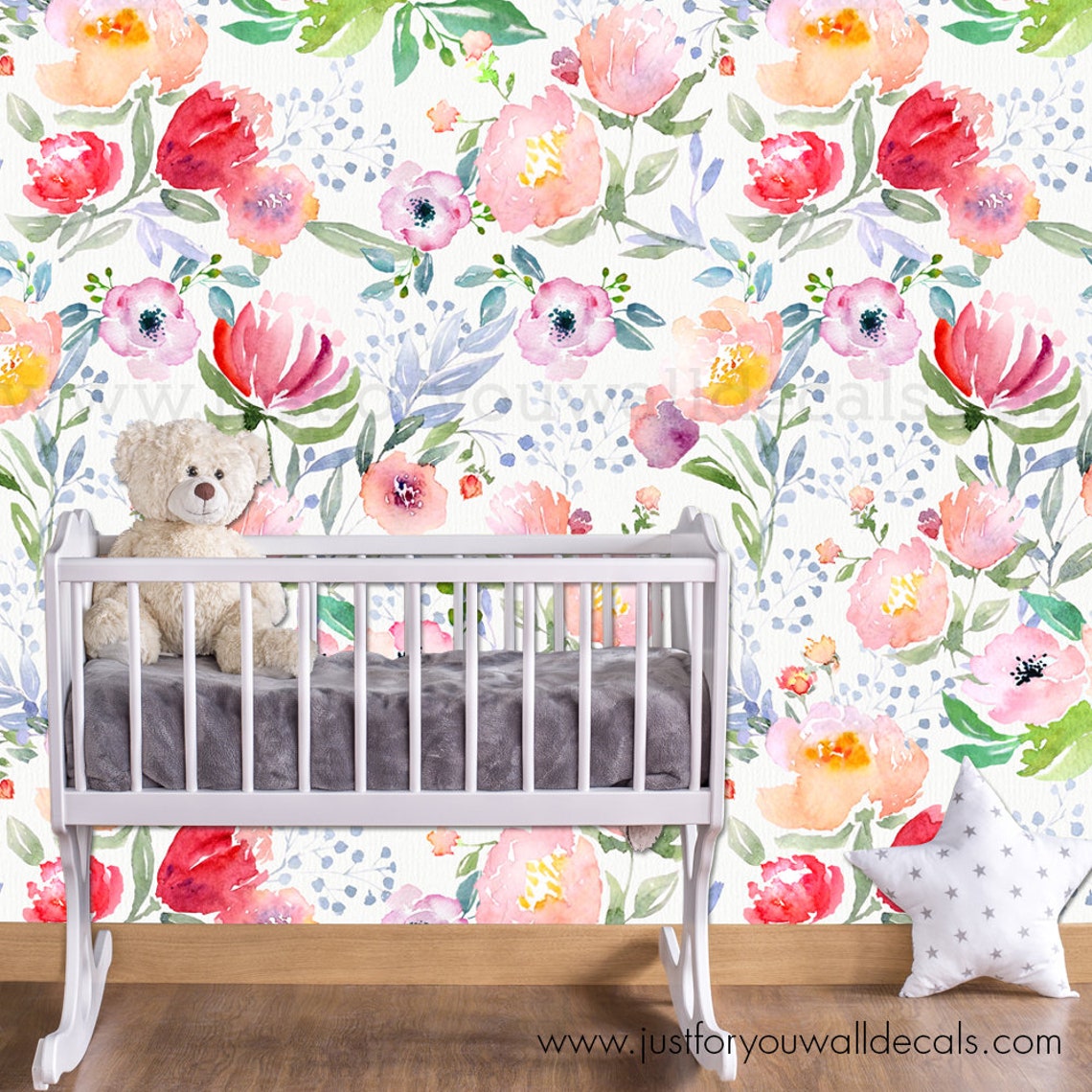 Floral Wallpaper Nursery Wallpaper Removable wallpaper Kids | Etsy