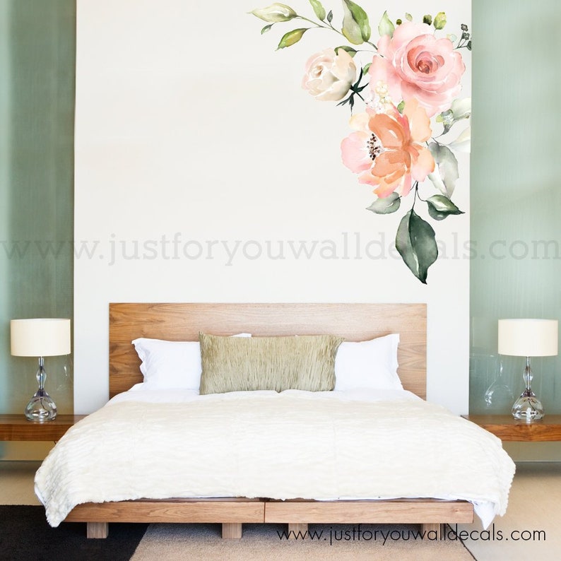 Flower Wall Decal Floral Wall Decal Watercolor Wall Decals Etsy