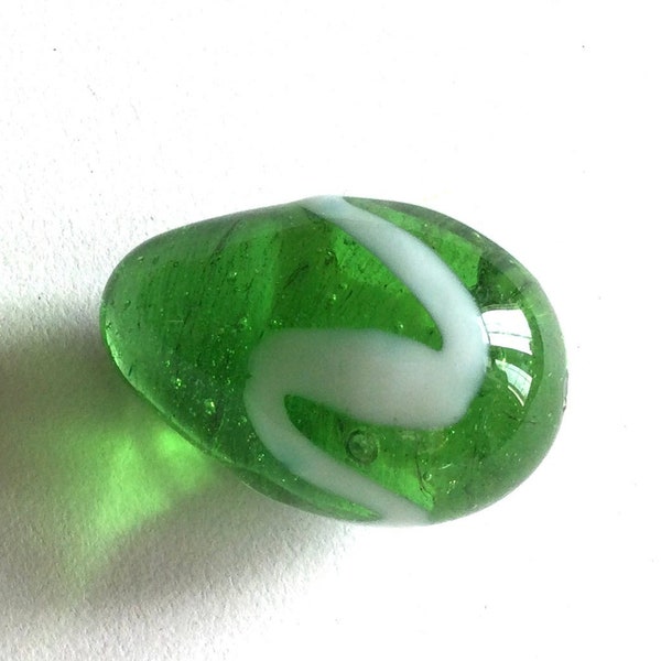 Vintage Hand Made Egg Shaped Green Glass Marble, Art Glass Easter Egg Marble
