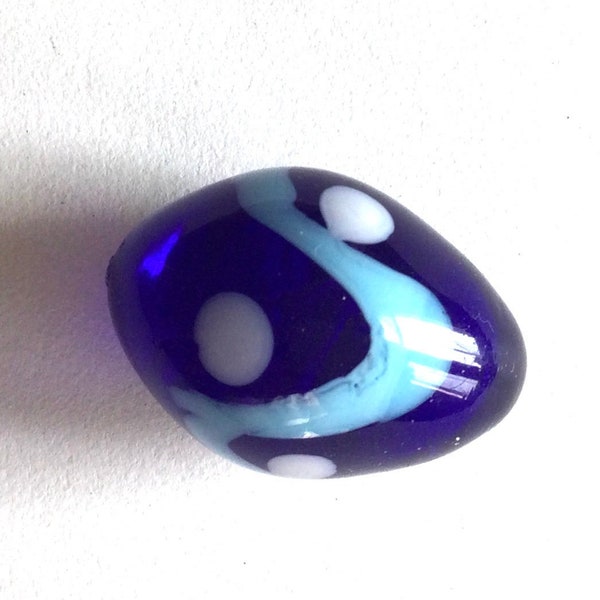 Vintage Oval Cobalt Blue Glass Marble, Art Glass Easter Egg Marble