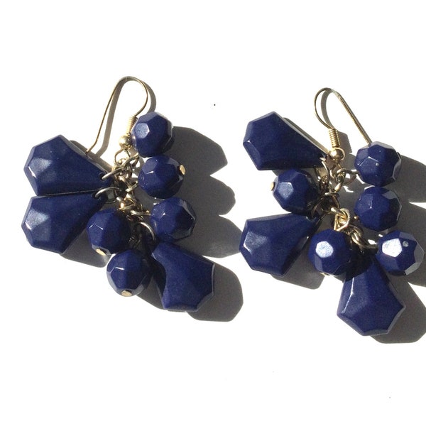 Vintage Lapis Blue Resin Bead Cluster Earrings