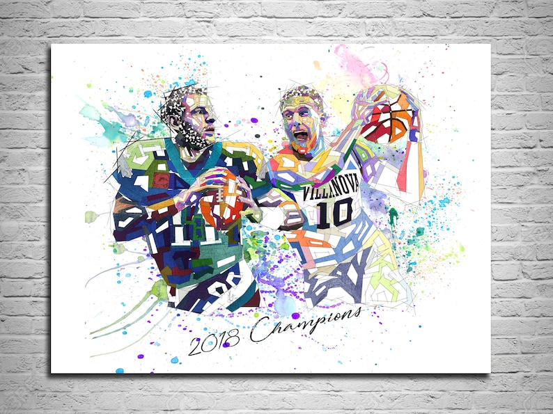 Carson Wentz vs Donte DiVincenzo Custom Basketball Poster Abstract Watercolor Drawing st NFL-CU01 CANVAS PRINT Basketball Football Art